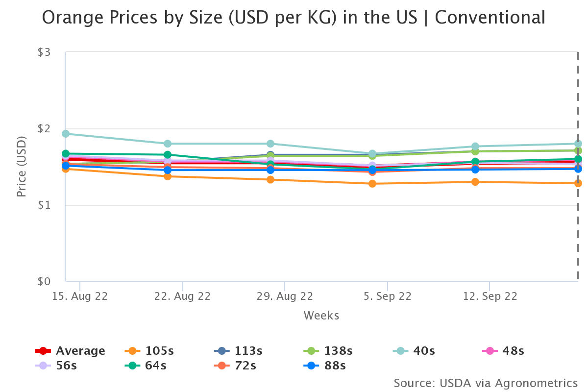 orange prices by size us